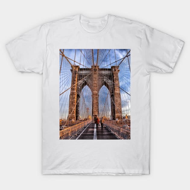 Vintage New York City Skyline Brooklyn Bridge T-Shirt by pdpress